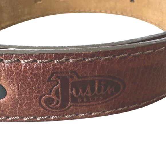 Justin Leather Belt Mens 36 Top Grain Cowhide Brown Western Excellent Condition - Picture 4 of 10